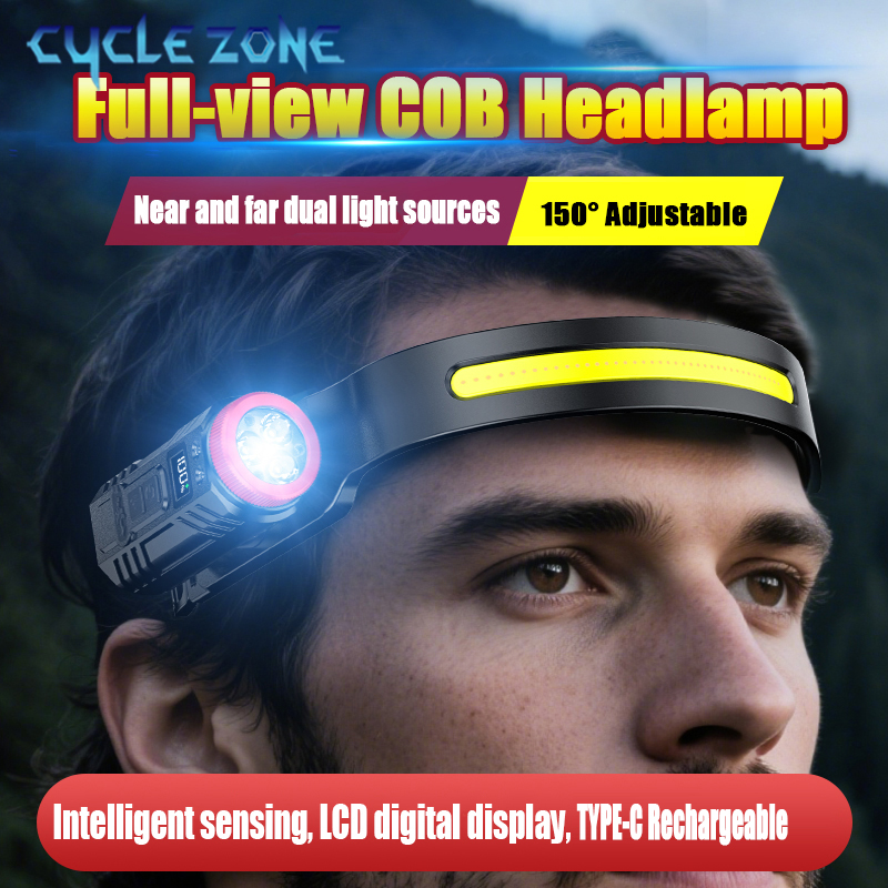 Outdoor Adventure Zone - Dual-Light COB Bewegungssensor-Stirnlampe, TYPE-C Wiederaufladbare Kopflampe,