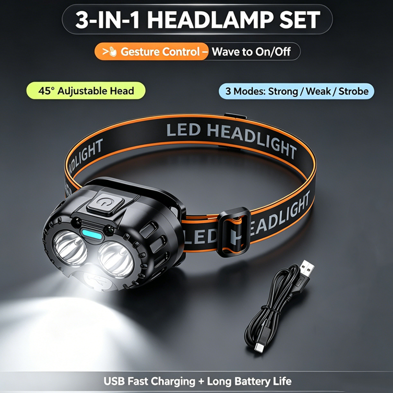 Outdoor Adventure Trips - Leistungsstarke LED-Stirnlampe, IPX4 wasserdicht, Notfall-Stirnlampe, 350LM