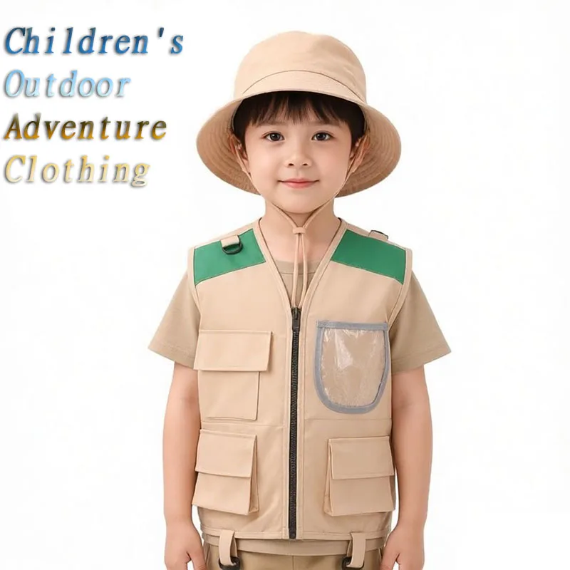 Outdoor Adventure Kit For Kids - Kinder-Halloween-Kostüm, Entdeckerhut, Weste, Verkleidungsspiel, Cargo-Design, Outdoor-Abenteuer-Set,