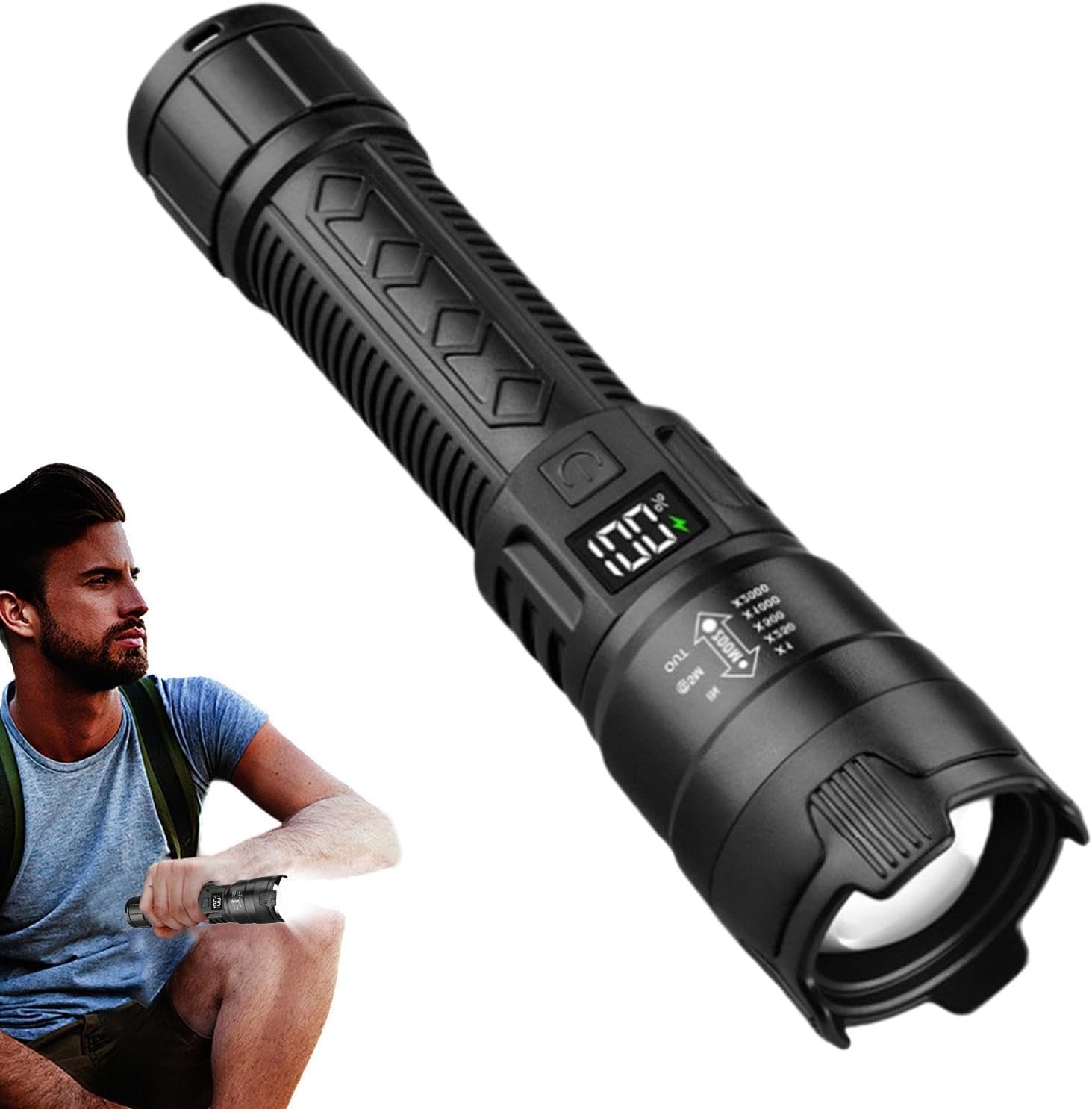 Outdoor Adventure Trips - Taktische LED-Taschenlampe, 2000 lm, USB wiederaufladbar,