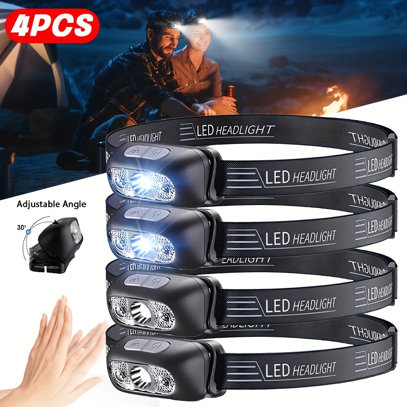 Outdoor Adventure Trips - Leistungsstarker Sensor-LED-Stirnlampe mit Einstellbarer Helligkeit, USB-Aufladbar,
